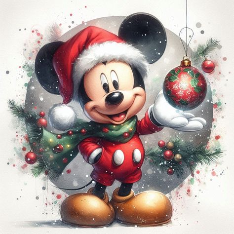 Mickey And Minnie Christmas Wallpaper, Christmas Mickey Mouse Wallpaper, Disney Christmas Art, Mickey Mouse Christmas Wallpaper, Christmas Disney Characters, Mickey Mouse Wall Art, Christmas Minnie Mouse, Disney Xmas, Disney Merry Christmas