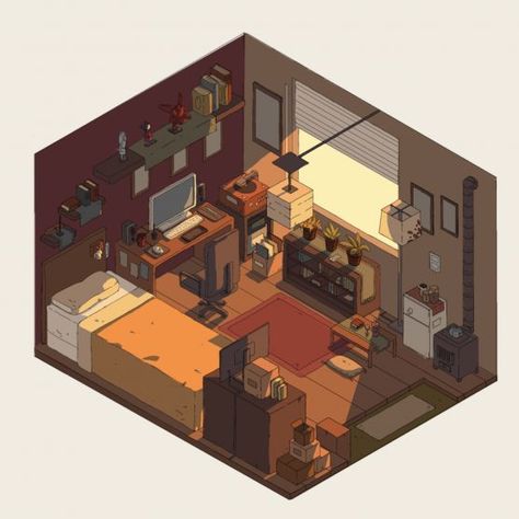 Bedroom Drawing, Isometric Drawing, Isometric Art, Isometric Design, Isometric Illustration, Anime Room, Time Art, Environment Design, Environment Concept Art