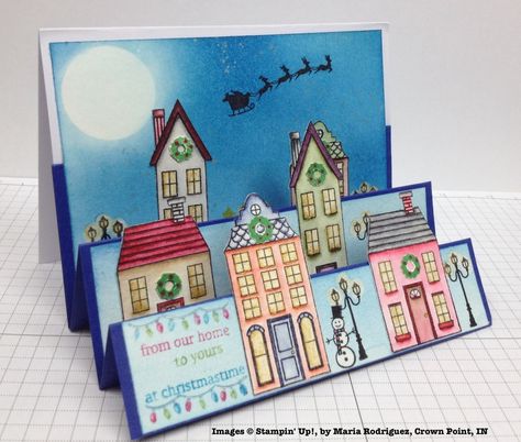 Holiday One-for-One Card Swap, Stampin' Up!, by Maria Rodriguez Stampin Up Holiday Home, Side Step Card, House Cards, Stepper Cards, Stamped Christmas Cards, Step Cards, Christmas Paper Crafts, Making Greeting Cards, Live Today