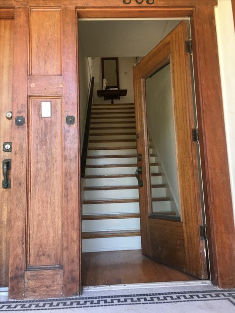 Front entrance way. Private staircase leading to second floor apartment Private Staircase, Entrance Way, Floor Apartment, Apartment Tour, Entrance Ways, Flat Ideas, Front Entrance, Front Entrances, Entrance Door