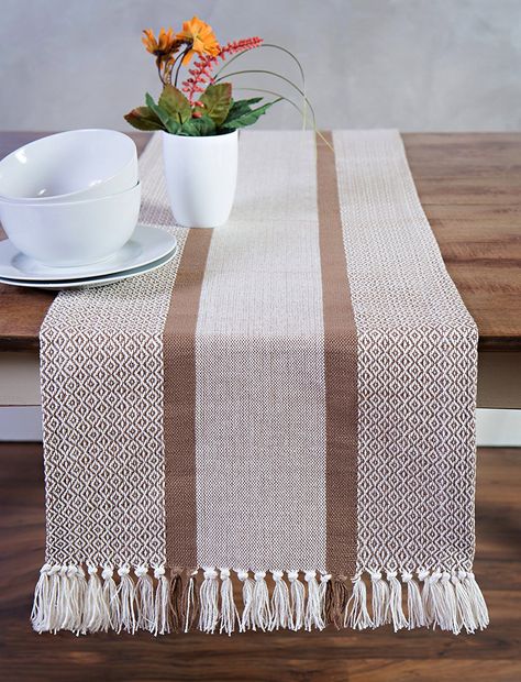 Woven Table Mats, Woven Table Runner Pattern, Table Runner Weaving Patterns, Table Mats Ideas, Table Runner Ideas, Diy Table Runner, Hand Woven Table Runner, Home Textile Products, Woven Table Runner