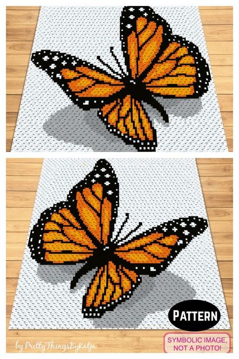 Crochet C2c Pattern, C2c Crochet Blanket, Crochet Butterfly Pattern, Butterfly Tutorial, Crochet Pillow Pattern, Tapestry Crochet Patterns, Crochet Butterfly, C2c Crochet, Haken Baby