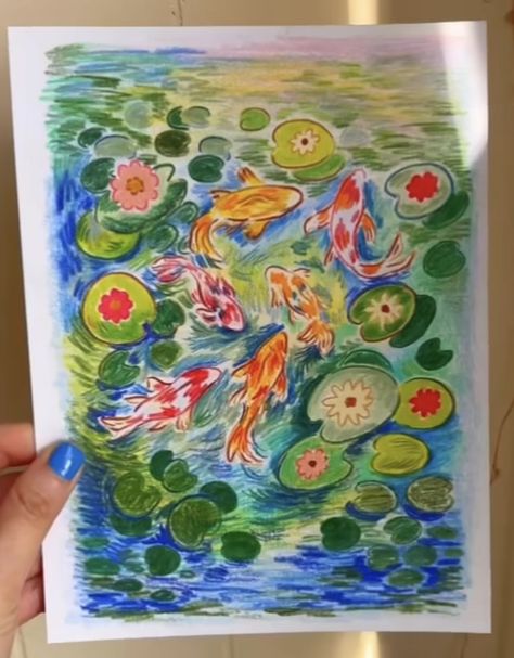 Colorpencils Drawing, Color Pencil Illustration, Koi Fish Pond, Color Pencils, Art Diary, Arte Sketchbook, Arte Inspo, Mini Drawings, Fish Pond