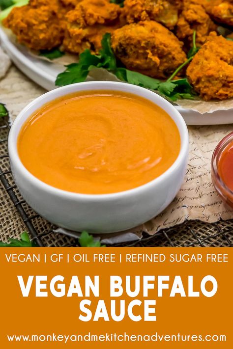 Easy to make and packed with spiciness, this healthy and oil-free Vegan Buffalo Sauce is perfect for drizzling on roasted veggies, baked potatoes, and more. #wholefoodplantbased #vegan #oilfree #glutenfree #plantbased | monkeyandmekitchenadventures.com Vegan Buffalo Sauce Recipe, Vegan Buffalo Sauce, Vegan Wings, Buffalo Sauce Recipe, Monkey And Me Kitchen Adventures, Vegan Buffalo Cauliflower, Monkey And Me, Oil Free Vegan Recipes, Vegetarian Life