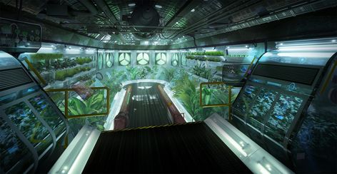 Oxygen Garden, Flo Young on ArtStation at https://www.artstation.com/artwork/e00q1b Garden Concept Art, Futuristic Nature, Dnd Places, Black Channel, Garden Concept, Spaceship Interior, Sci Fi Environment, Alone In The Dark, Landscape Concept