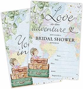 YKYENR Map & Suitcase Bridal Shower Invitations - Love Is An Adventure - 4 x 6 Inches Invites (25 Cards & Envelopes) For Wedding Showers, Newlyweds Parties And Receptions - A13 Wedding Showers, Bridal Shower Party, Experience Design, Invitation Card, Shower Party, Bridal Shower Invitations, Wedding Shower, Shower Invitations, Invitation Cards