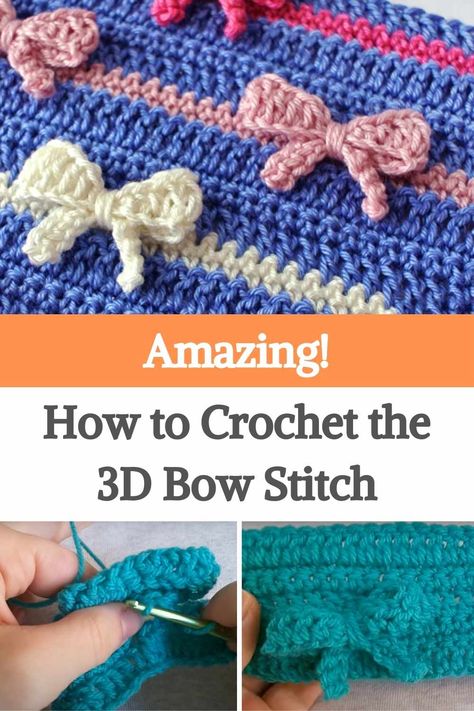 The Bow Stitch is a perfect one for every single crocheter to learn, no matter if you're a beginner or an advanced one, you'll see on the tutorial below that this stitch is quite easy to get done, with it you can add an amazing 3D detail to any project to get a beautiful texture. You can use it to make a completely beautiful bows blanket (if you have time and patience), if you prefer smaller projects just practice it on granny squares, hats, or scarves, expand your creativity and try this ... Crochet Journal, Baby Afghan Crochet Patterns, Crochet Game, Crochet Applique Patterns Free, Crochet Bow, Make A Bow, Crochet Dog Sweater, Crochet Lovey