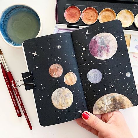 Watercolor Books, Watercolor Galaxy, Scrapbook Book, Deep Art, Sketchbook Art Journal, Galaxy Painting, Galaxy Art, Book Art Diy, Dreamy Art