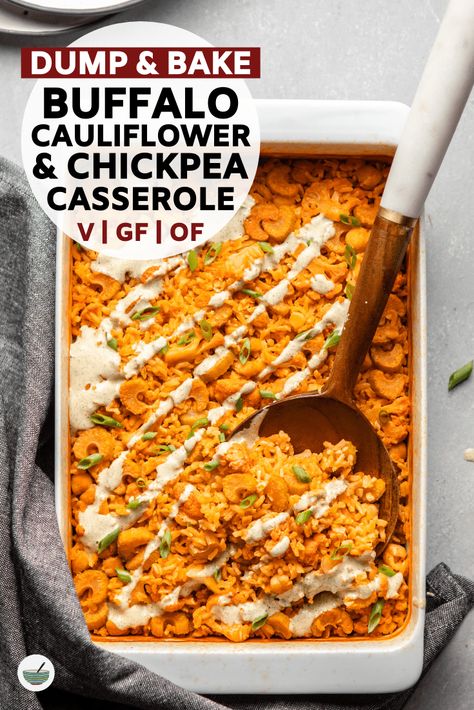 Buffalo Cauliflower And Chickpeas, Vegan Riced Cauliflower Recipes, Chickpea Casserole Vegan, Vegan Cauliflower Casserole Recipes, 90-second-rice-pouch Recipes, Wfpb Casserole Recipes, Dump And Bake Vegan Recipes, Vegan Dump Recipes, Vegan Gluten Free Casserole