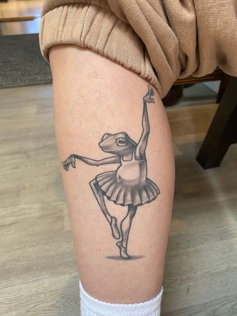 Frog Butterfly Tattoo, Ballerina Frog Tattoo, Tutu Tattoo, Frog And Butterfly Tattoo, Traditional Ballerina Tattoo, Ballet Frog Drawing, Tutu Drawing, Ballerina Frog, Ballerina Tattoo