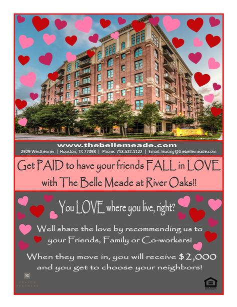 Fall in LOVE Resident Referral Flyer Resident Events Ideas Apartments, Property Management Marketing, Resident Retention, Apartment Marketing, Flyer Ideas, Marketing Flyers, Uncharted, Day Work, Marketing Ideas