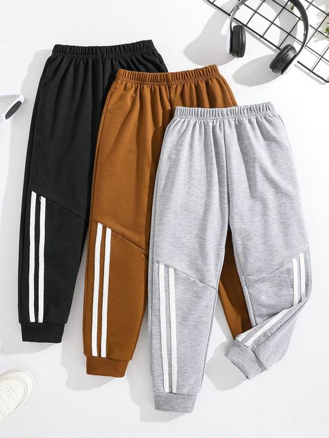 3pcs Toddler Kids Colorblock Elastic Waist Casual Jogger Pants Multicolor Casual   Knitted Fabric Colorblock,Plain,Striped Jogger Medium Stretch Spring/Fall,Summer Young Boys Clothing, size features are:Bust: ,Length: ,Sleeve Length: Boy Sweatpants, Jogger Pants Casual, Style Sportif, Casual Joggers, Winter Pants, Boys Bottoms, Jogging Pants, Casual Stripes, Ankle Length Pants