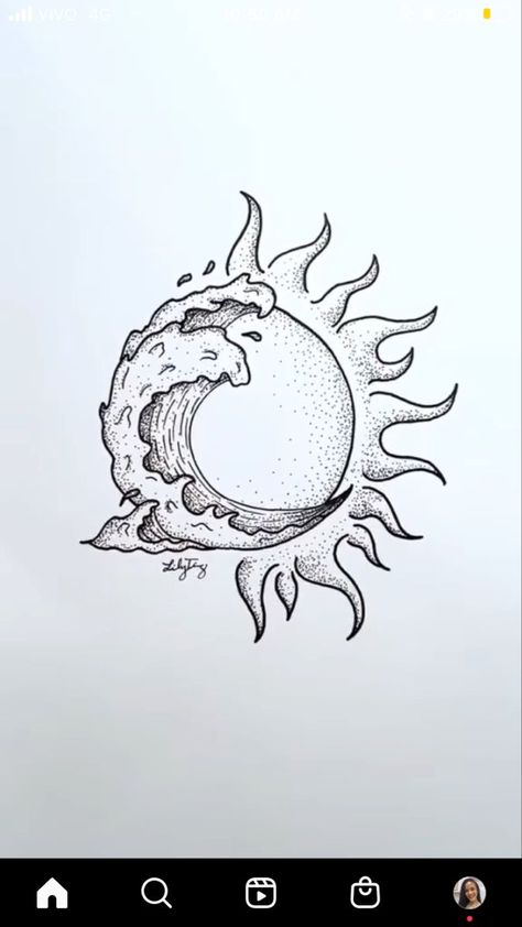 Patience Tattoo, Girly Hand Tattoos, Trippy Tattoo, Wave Tattoo Design, Surf Tattoo, Blade Tattoo, Circle Tattoos, Half Sleeve Tattoos For Guys, Sun Tattoos