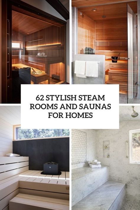 stylish steam rooms and saunas for homes cover Custom Indoor Sauna, Home Spa With Sauna, At Home Steam Room, Home Steam Room Ideas, Home Gym Sauna Workout Rooms, Indoor Sauna Ideas Home Interior Design, Home Sauna And Steam Room, Spa Bathroom With Sauna, Dry Sauna In Bathroom