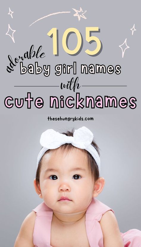 These adorable baby girl names have the cutest nicknames! With over 105 names with meanings and origins, you can find a special name for your new baby daughter with ease. This list is created with your baby's future nicknames in mind! Nicknames For Baby Girls, Girl Nicknames, Girl Names With Nicknames, Names With Cute Nicknames, Nickname List, Names With Nicknames, Nicknames For Girls