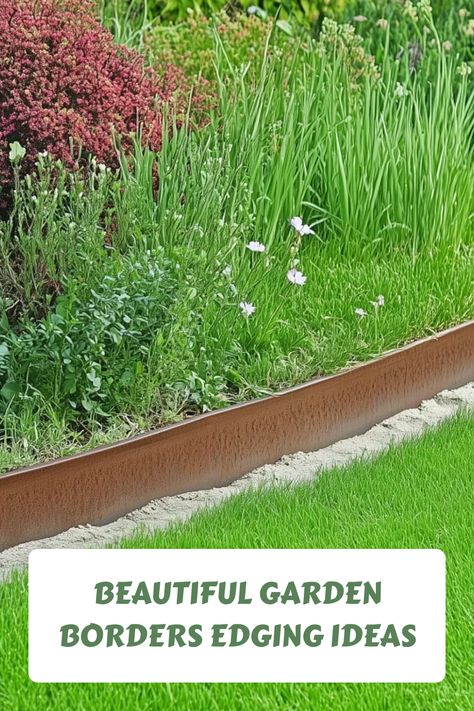 Garden with vibrant plants and neat metal edging showcases landscaping inspiration. Edging For Garden Borders, Stacked Stone Borders Edging, Best Landscape Edging, Metal Landscaping Edging, Cheap Edging Ideas Diy, Landscape Edging Ideas Cheap, Garden Borders Edging, Garden Edges And Borders, Border Edging Ideas