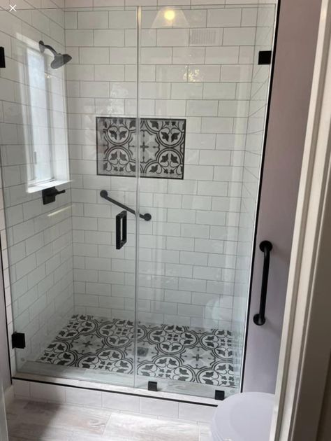 Small Shower Remodel, Standing Shower, Farmhouse Shower, Small Showers, Shower Niche, Modern Farmhouse Bathroom, Bathroom Remodel Shower, Bathroom Remodel Designs, Upstairs Bathrooms