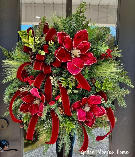 My 10 Favorite Wreaths That We Made This Year #wreaths #diywreaths Christmas Wreaths 2024, Everyday Wreath Ideas, Magnolia Christmas Wreath, Diy Magnolia Wreath, Christmas Doors, Door Swags, Christmas Flower Decorations, Making Wreaths, Twine Crafts