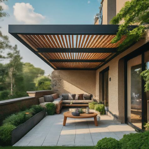 Top 7 Outdoor Patio Roof Ideas to Elevate Your Space - DIYCozy: Nails, Decor, DIY, Gardening, Holidays Roof Privacy Ideas, Roof Top Gardens Ideas, Canopy Design Outdoor House, Garden Roofing Ideas, Flat Roof Pergola, Pergola Roof Ideas, Balcony Roof Ideas, Outdoor Patio Roof Ideas, Outdoor Patio Roof