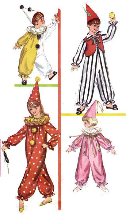 1960s Children's Clown Costumes with Ruffled Collars Pointed Hats Simplicity 6198 Breast 30-32" Size Large 12-14 Vintage Sewing Pattern by Sutlerssundries on Etsy Girl Clown Costume, Clown Costumes, Clown Suit, Pierrot Clown, Simplicity Patterns Vintage, Cute Clown, Vintage Clown, Clown Costume, Costume Patterns