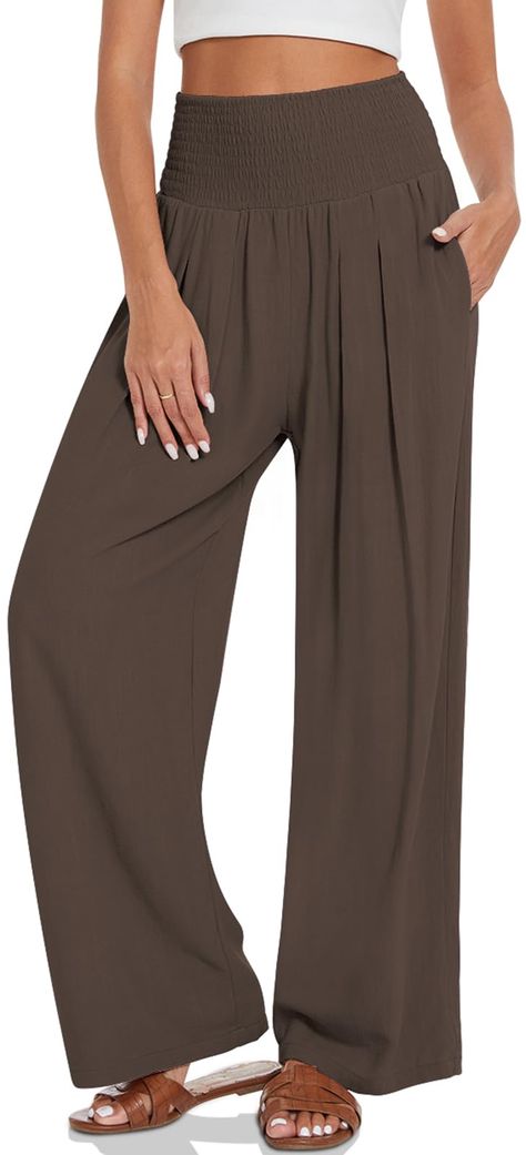 Wide Legged Linen Pants, Woman's Fashion, Boho Linen Pants, Palazzo Pants Outfit Ideas, Boho Clothes For Women, Boat Wear For Women, Clothes For Humid Weather, Tops With Wide Leg Pants, Plus Size Palazzo Pants