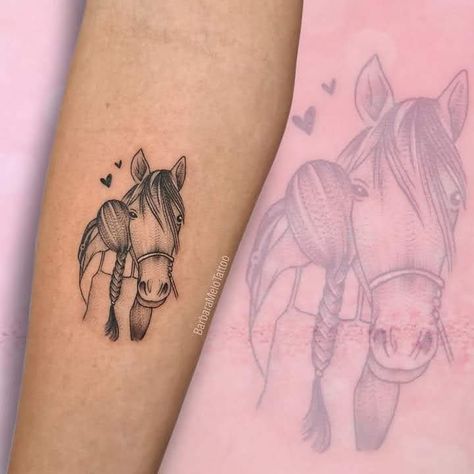 Dog And Horse Tattoo Ideas, Small Horse Tattoo Ideas, Horse Tattoo With Name, Horse And Rider Tattoo, Unique Horse Tattoos, Horse Remembrance Tattoo, Horse Back Tattoo, Tettu Design Tattoo, Horse In Heaven