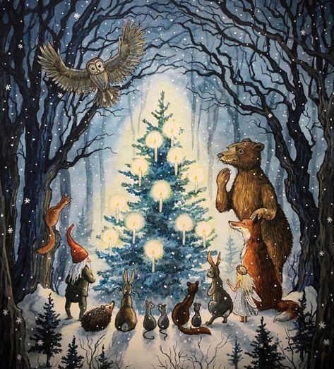 Astrid Sheckels, Enchanted Tree, Winter Magic, Christmas Scenes, Owl Art, Winter Art, Noel Christmas, Christmas Paintings, Christmas Illustration