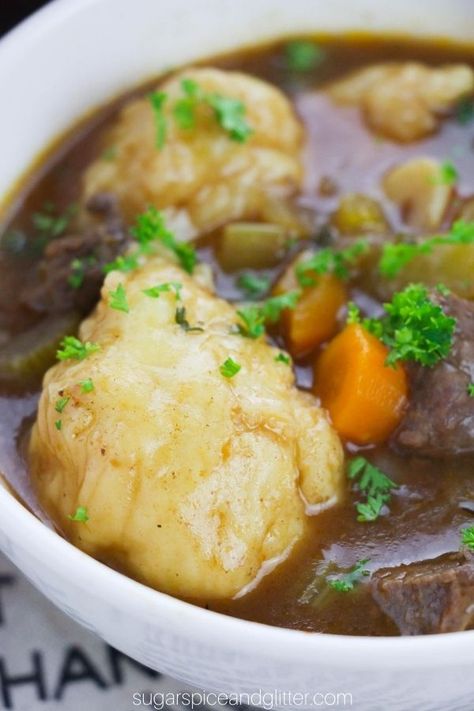 Creamy Beef Stew, Beef Stew And Dumplings, Best Ever Beef Stew, Campfire Popcorn, Supper Idea, Easy Dumplings Recipe, Oven Beef Stew, Beef Stew With Dumplings, Fluffy Dumplings