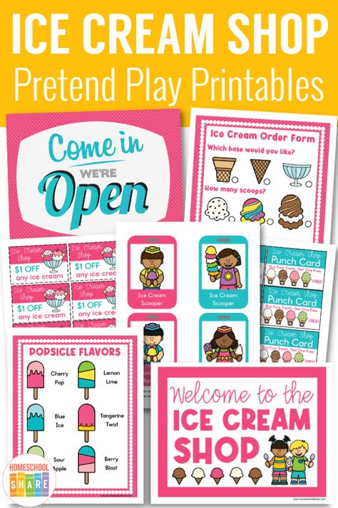 Ice Cream Truck Dramatic Play, Ice Cream Shop Free Printables, Ice Cream Shop Preschool, Ice Cream Shop Dramatic Play Preschool, Ice Cream Dramatic Play Printables Free, Ice Cream Dramatic Play Preschool, Free Printable Dramatic Play, Free Dramatic Play Printables, Ice Cream Parlour Role Play