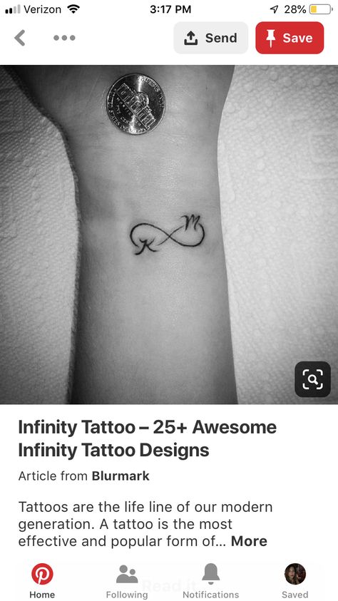 Daughter Infinity Tattoo, Infinity Tattoo Designs With Initials, Infinity Initial Tattoo Ideas, Couples Tattoos Initials, Parent Initial Tattoo, Double Initial Tattoo, Infinity Tattoo Initials, Infinity With Initials Tattoo, Small Infinity Tattoos With Initials