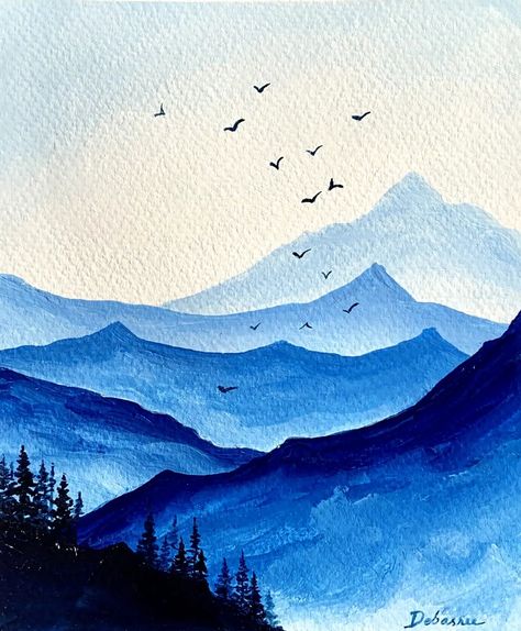 Gallery - Mountain paintings - Debasree Dey Art Painting Ideas Elementary, Mountain Painting Aesthetic, Watercolor Mountain Painting, Watercolor Art Landscape Mountain, Mountain Drawing Simple Colour, Water Colors Painting Landscaping, Water Colour Painting Ideas Inspiration Landscape, Mountain Painting Ideas On Canvas, Mountain Watercolor Painting Easy