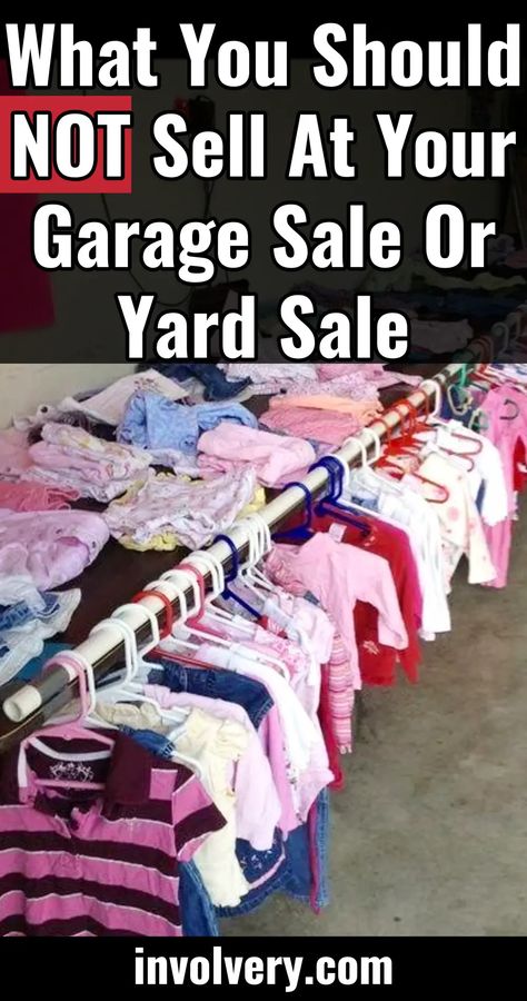 11 Items You Should NOT Sell At a Garage Sale or Yard Sale (ever!) Successful Garage Sale Tips, Garage Sale Hanging Clothes Ideas, Yard Sale Pricing Guide 2024, Garage Sale Signs Printable Free, How To Hang Clothes At A Yard Sale, Yard Sale Display Ideas, Yard Sale Display Clothes, Garage Sale Signs Funny, Garage Sale Ideas Display