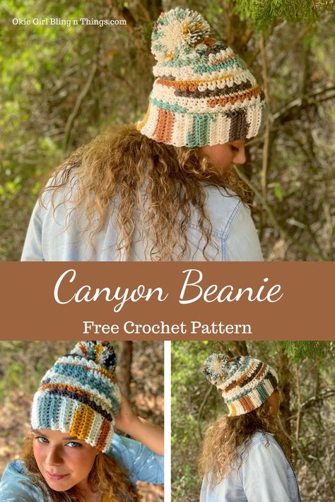 I’m excited to release another piece of my ‘Canyon’ Collection! This is the 3rd and final piece that I will be making with this specific design. My Canyon Beanie will be a go to for your Fall / Winter wardrobe....#freecrochetpattern #canyonbeanie #crochet #crochetbeaniepattern #freebeaniepattern #crochethatpattern #freecrochethatpattern #starstitchbeanie #starstitchhat Crochet Boho Hat Free Pattern, Crocheted Beanies, Sellable Crafts, Boho Beanie, Left Handed Crochet, Curricular Activities, Chemo Beanies, Crochet Beanies, Crochet Wearables