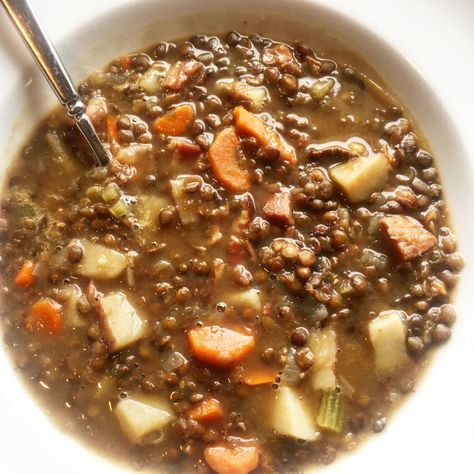 Lentil Soup With Potatoes, Lentil Soup With Ham, Ham Bone Recipes, Ham And Lentil Soup, Lentil Potato Soup, Ham And Potatoes, Soup With Potatoes, Ham Bone Soup, Soup With Ham