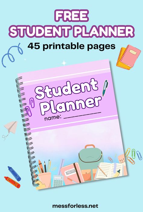 Download our 45 page Free Printable Student Planner and help your child start the school year organized. Kids will learn organization & time management skills. Middle School Agenda Student Planner, Student Daily Planner Printable Free Templates, Student Planner Printable Free Templates, Study Planner Printable Free Student, Free Student Planner Printables, Free Student Planner, School Planner Printables, Free Printable Planner Pages, Homeschooling Printables