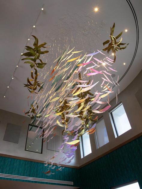 Suspended Fish Art Installation at Oceanic in Pompano Beach Ceiling Hanging Art, Suspended Art Installation, Ceiling Art Installation, Hanging Art Installation, Suspended Art, Hanging Installation, Salish Sea, School Of Fish, Ceiling Art