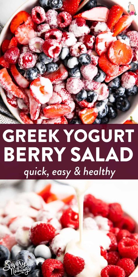 This Greek Yogurt Fruit Salad Dressing is going to be your new favorite thing to smother your fruit in. Made with all natural ingredients, this refined sugar free healthy yogurt dressing will turn your fruit salad into a wonderfully creamy dessert! Perfect for Easter, Mother's Day or 4th of July and Labor Day red white blue! Pass the berries, please! | #recipe #easyrecipes #homemade#healthy #cleaneating #healthyrecipes #easter #summer #mothersday #redwhiteblue #laborday Greek Yogurt Dessert, Fruit Dressing, Fruit Salad With Yogurt, Berry Fruit Salad, Creamy Fruit Salads, Sugar Free Fruits, Healthy Fruit Desserts, Healthy Fruit Salad, Yogurt Toppings