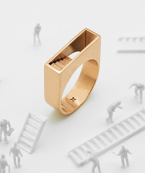 Architecture stairs jewellery 3d Printed Architecture, Architectural Rings, Model Architecture, Architectural Jewelry, Gold Ear Jacket, 3d Printed Jewelry, Floral Engagement Ring, Minimal Necklace, Printed Jewelry