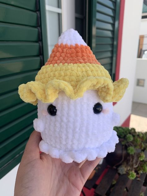 Ghost with a removable candy corn hat crochet plushie - cuteelittlecreations's Ko-fi Shop - Ko-fi ❤️ Where creators get support from fans through donations, memberships, shop sales and more! The original 'Buy Me a Coffee' Page. Candy Corn Crochet, Corn Crochet, Candy Corn Hat, Adoption Papers, Crochet Plushie, Beginner Crochet Projects, Honey Bunny, Beginner Crochet, Hat Crochet