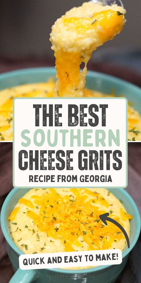 Easy Cheese Grits Recipe, Easy Cheese Grits, Grits Recipe Breakfast, Garlic Grits, Southern Cheese Grits, Grits Recipes, Cheese Grits Recipe, Southern Grits, Quick Grits