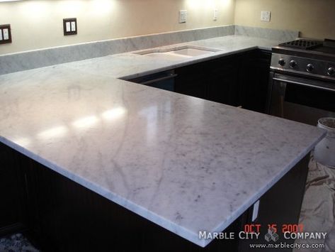 Application of Bianco Carrara in kitchen Tiled Benchtop, Bianco Romano Granite, Hallway Colors, Giani Countertops, Giani Countertop Paint, Countertop Redo, Countertop Paint Kit, Countertop Paint, Update Kitchen