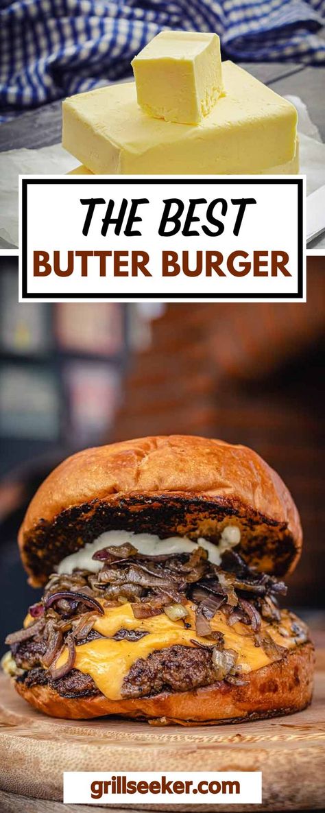 These juicy and savory butter burgers are perfect for a weeknight dinner, neighborhood cookout, or the big game tailgate. Generally, I shoot for a 70/30 ratio of lean meat to fat for my diner-style burgers, but because of the added butter (and let’s be honest, who doesn’t love butter, right?), I use an 80/20 lean to fat ratio. Tailgate Burgers, Butter Burger Recipe, Savory Butter, Burgers On The Stove, Mini Cafeteria, Homemade Hamburger Patties, Butter Burger, Grilled Burger Recipes, Butter Burgers