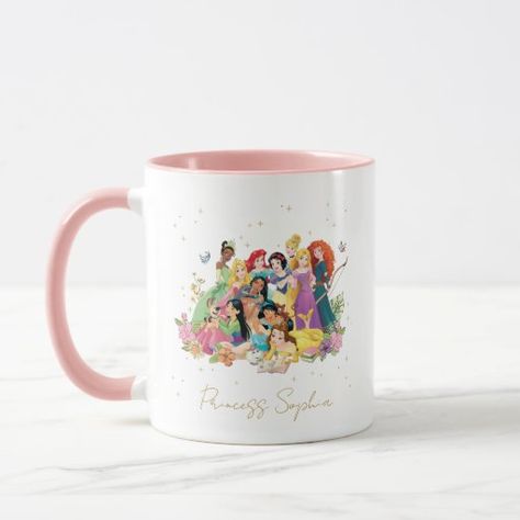 Disney Princess Mugs, Espresso Mugs, Disney Cups, Floral Mug, Disney Princesses, Gold Floral, Disney Magic, Dinnerware Set, Diy Business