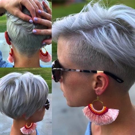 cute-easy-hairstyles-for-short-hair-pixie-undercut Pixie Undercut Hair, Cute Easy Hairstyles, Easy Hairstyles For Short Hair, Pixie Mullet, Pixie Cut With Undercut, Pixie Bob Haircut, Haircut Short, Short Hair Undercut, Short Grey Hair