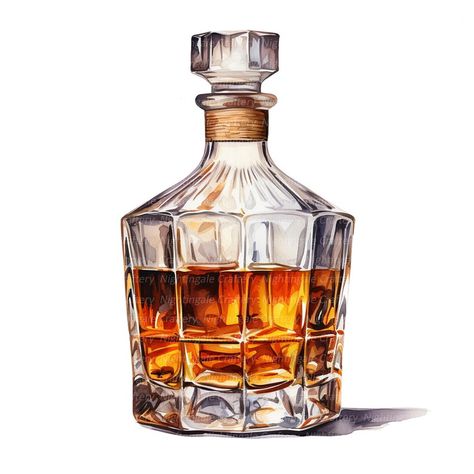 10 Whiskey Bottle Clipart, Whiskey Carafe Clipart, Printable Watercolor Clipart, High Quality Jpgs, Digital Download, Paper Crafts - Etsy Turkey Painting Glass Watercolor, Whiskey Bottle Art, Wall Drawing Ideas Creativity Artists, Alcohol Bottle Art, Whiskey Drawing, Whiskey Illustration, Alcohol Illustration, Watercolor Objects, Wall Drawing Ideas