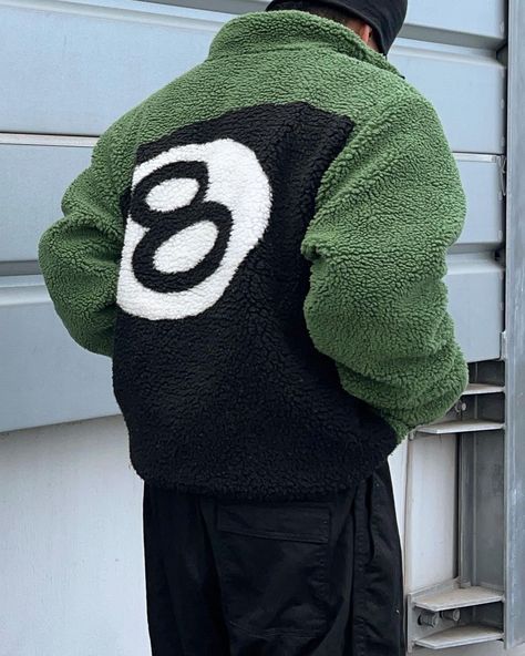 Stussy 8 Ball Fleece, 8 Ball Fleece, Y2k Winter Jacket, Workwear Fashion Men, Fleece Jacket Outfit, Stussy 8 Ball, Black Men Fashion Urban, Fleece Outfit, Y2k Winter