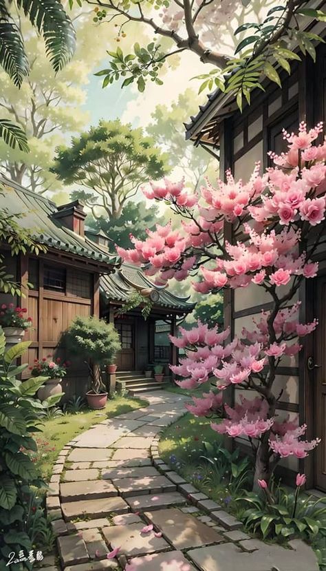 Chinese Village, Kaktus Dan Sukulen, Illusion Photos, Tears Art, Pixel Art Background, Japan Garden, Chinese Art Painting, Garden Illustration, Dreamy Artwork