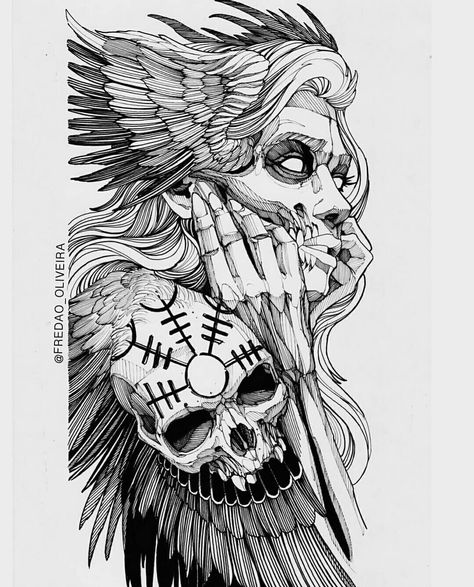 Tattoo designs gallery🖼🎨 on Instagram: “#tattooidea cool works from @fredao_oliveira . . If you want to order your custom tattoo design contact us in dm📩 ✔any style ✔any size ✔any…” Norse Valkyrie Tattoo, Valkyries Mythology, Valkyrie Tattoo Design Norse Mythology, Valkyrie Art Drawings, Viking Valkyrie Tattoo Design, Valkyrie Tattoo Design, Nordic Mythology Tattoo, Viking Female Warrior Tattoo, Nordic Tattoo Sleeve