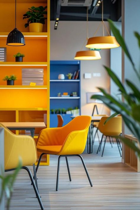 Making Your Office Space Look Fun Yet Professional: Decor Ideas Vibrant Office Interiors, Fun Corporate Office, Color Office Design, Colorful Corporate Office Design, Colorful Conference Room, Fun Office Design Work Spaces, Colorful Coworking Space, Colorful Offices, Colorful Office Space