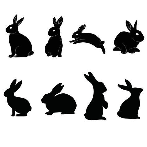 cute bunny silhouette rabbit animal silhouette black vector bunny in different poses Standing Bunny Silhouette, Bunny Sillouhette, Bunny Rabbit Drawing Easy, Rabbit Silhouette Templates, Black Rabbit Drawing, Rabbit Silhouette Tattoo, Bunny Silhouette Tattoo, Black Bunny Drawing, Black Bunny Tattoo